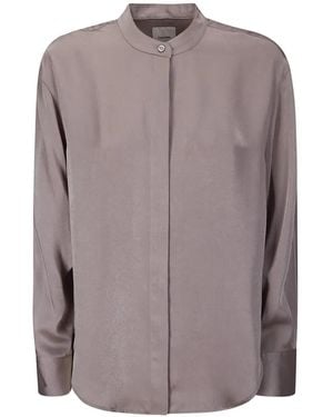 Calvin Klein Band-Collar Satin Shirt - Brown