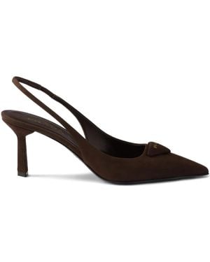 Prada 75Mm Slingback Triangle-Logo Court Shoes - Brown