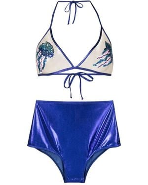 Brigitte Bardot Carnaval/Festival Metallic Bikini Verfraaid Met Pailletten - Blauw
