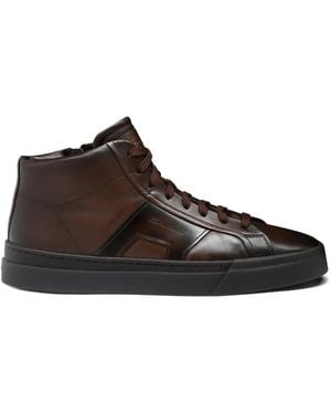 Santoni Double-Buckle Leather Trainers - Brown