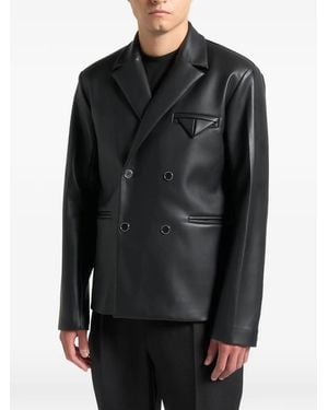 Manière De Voir Double-Breasted Leather Blazer - Black