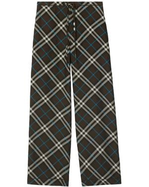 Burberry Check-Pattern Silk Trousers - Brown