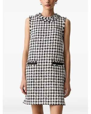 KARL LAGERFELD Houndstooth-Pattern Frayed Mini Dress - White