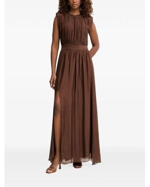 Haveone Maxi Ruched Side-Slit Dress - Brown
