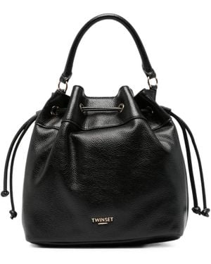 Twinset Pebbled Drawstring Tote Bag - Black