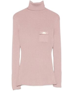 Elisabetta Franchi Maglione A Coste Con Collo Alto - Rosa