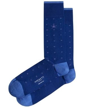 Hackett Logo-Patterned Contrast-Trim Socks - Blue
