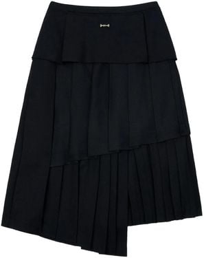Adererror Tiered-Design Pleated Midi Skirt - Black