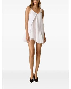 Pink Lace-Trimmed Button-Front Mini Dress - White