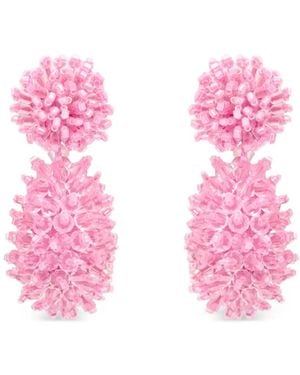 Oscar de la Renta Beaded Cluster Drop Earrings - Pink