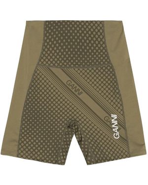 Ganni Logo-Print Performance Shorts - Green