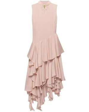 Shanghai Tang Bead-Embellished Asymmetric Qipao Dress - Pink