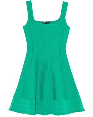 Maje Vestido Corto De Punto Con Cuello Cuadrado - Verde