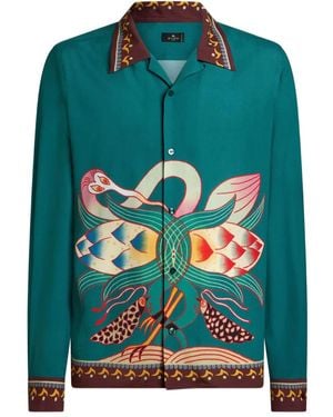 Etro Placed-Print Long-Sleeved Shirt - Green