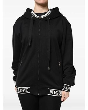 Dolce & Gabbana Sudadera Con Capucha Y Franja Del Logo - Negro
