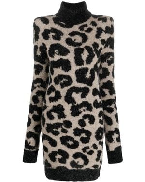 Philipp Plein Shoulder-Pads Leopard-Print Dress - Black