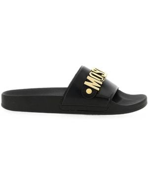 Moschino Logo-Lettering Pool Slides - Black