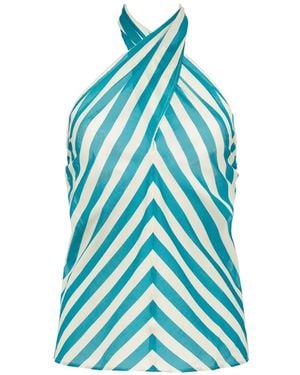 Eres Striped-Pattern Halterneck Top - Blue