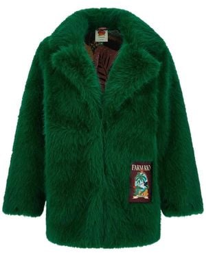 FARM Rio Faux-Fur Graphic-Patch Coat - Green