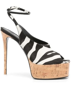 The Attico Ornella Zebra-Print Platform Sandals - Black