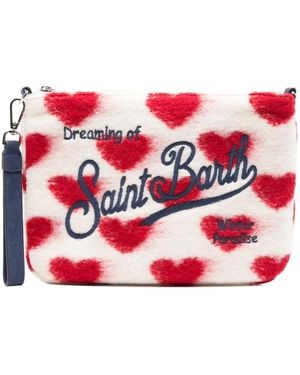 MC2 Saint Barth Parisienne Heart-Print Logo-Embroidered Clutch Bag