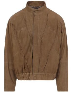 Giorgio Armani Leather Panelled Jacket - Brown