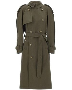 Victoria Beckham Esmee Double-Breasted Virgin Wool Trench Coat - Green