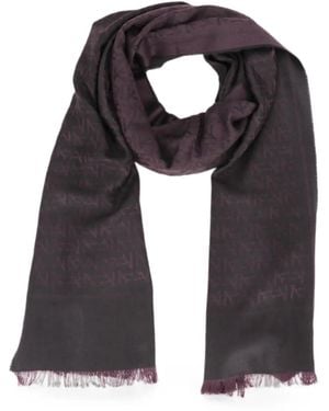 Isaia Monogram-Pattern Frayed-Edge Scarf - Black