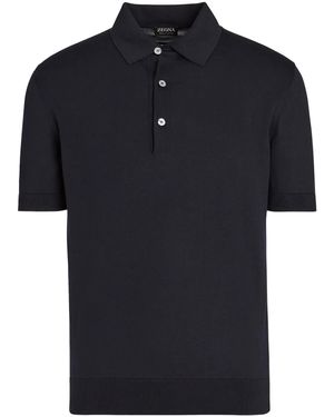 ZEGNA Ribbed-Trim Cotton Polo Shirt - Blue