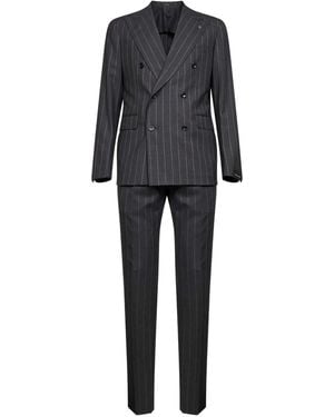 Tagliatore Double-Breasted Pinstriped Suit - Black