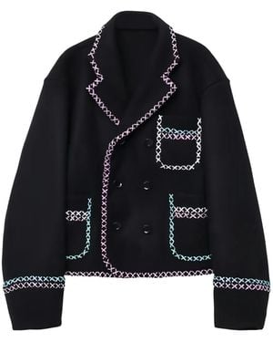 ANREALAGE Double-Breasted Embroidered Short Coat - Black