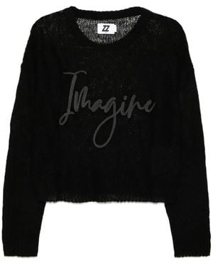 Izzue Jersey traslúcido con eslogan bordado - Negro