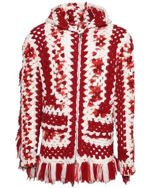 Nigel Xavier Fringed Hoodie - Red