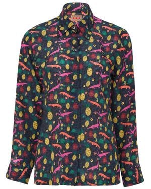 LHD Pineapple Alligator Print Blouse - Blue