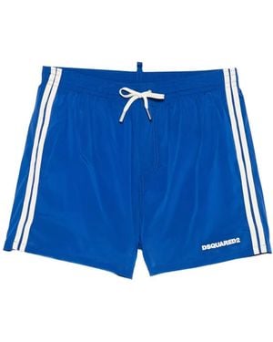 DSquared² Side-Stripe Logo-Print Swim Shorts - Blue