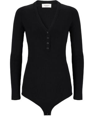 Laneus Ribbed V-Neck Buttoned Bodie - Black