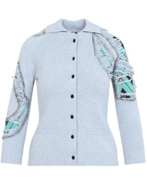Moschino Distressed Argyle Cardigan - Blue