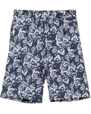Kiton Floral-Print Drawstring Shorts - Blue