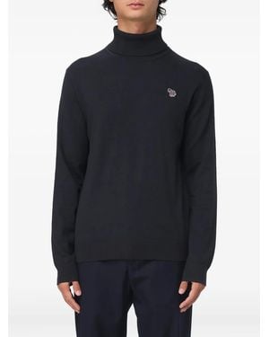 Paul Smith Turtleneck Zebra-Detail Jumper - Blue
