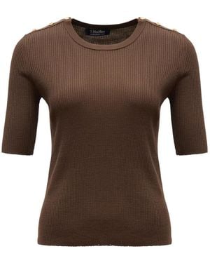 Max Mara Ribbed-Knit Button-Detail Sweater - Brown