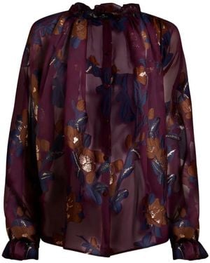 Etro Silk-Blend Jacquard Shirt With Fil Coupé Flowers - Purple