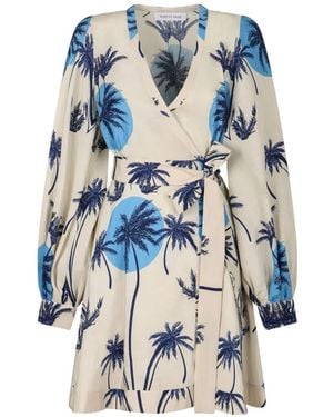 Raquel Diniz V-Neck Palm Tree Mini Dress - Blue