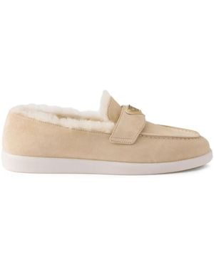 Prada Suede Shearling Loafers - Natural