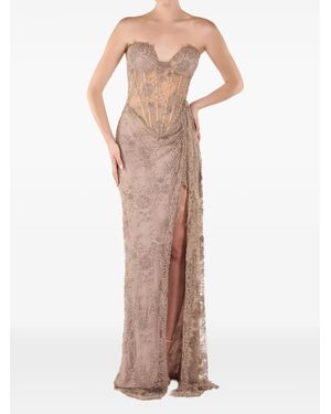 ANDREEA VENECIUC Elara Lace-Embroidered Corset-Style Gown - Natural