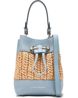 Strathberry Mini Osseteleather-Raffia Bucket Bag - Blue