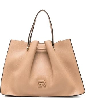 ERMANNO FIRENZE Grand Sac Cabas Anora À Plaque Logo - Natural