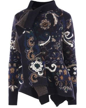 Sacai Patterned Ruffled Wool Jumper - Blue