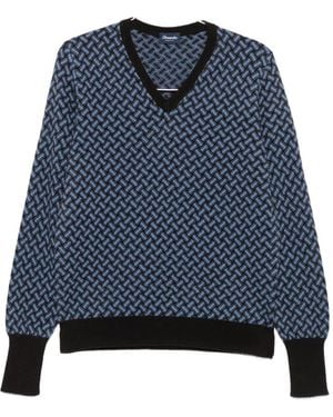 Drumohr V-neck geometric-pattern sweater - Azul