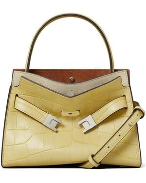 Tory Burch Petite Lee Radziwill Croc-Embossed Double Bag - Metallic