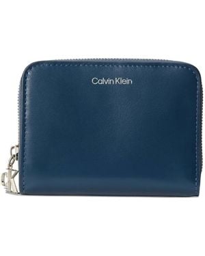 Calvin Klein Monogram-Charm Leather Wallet - Blue
